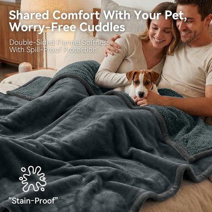 Waterproof Blanket for Bed - Blanket with Waterproof & Stain Proof, Splash Resistant, Machine-Washable Flannel is Soft and Comfortable, Suitable for Sofa (40"x60", Silver Gray/Dark Gray)
