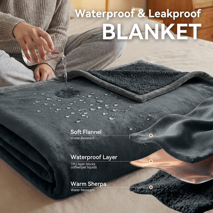 Waterproof Blanket for Bed - Blanket with Waterproof & Stain Proof, Splash Resistant, Machine-Washable Flannel is Soft and Comfortable, Suitable for Sofa (40"x60", Silver Gray/Dark Gray)