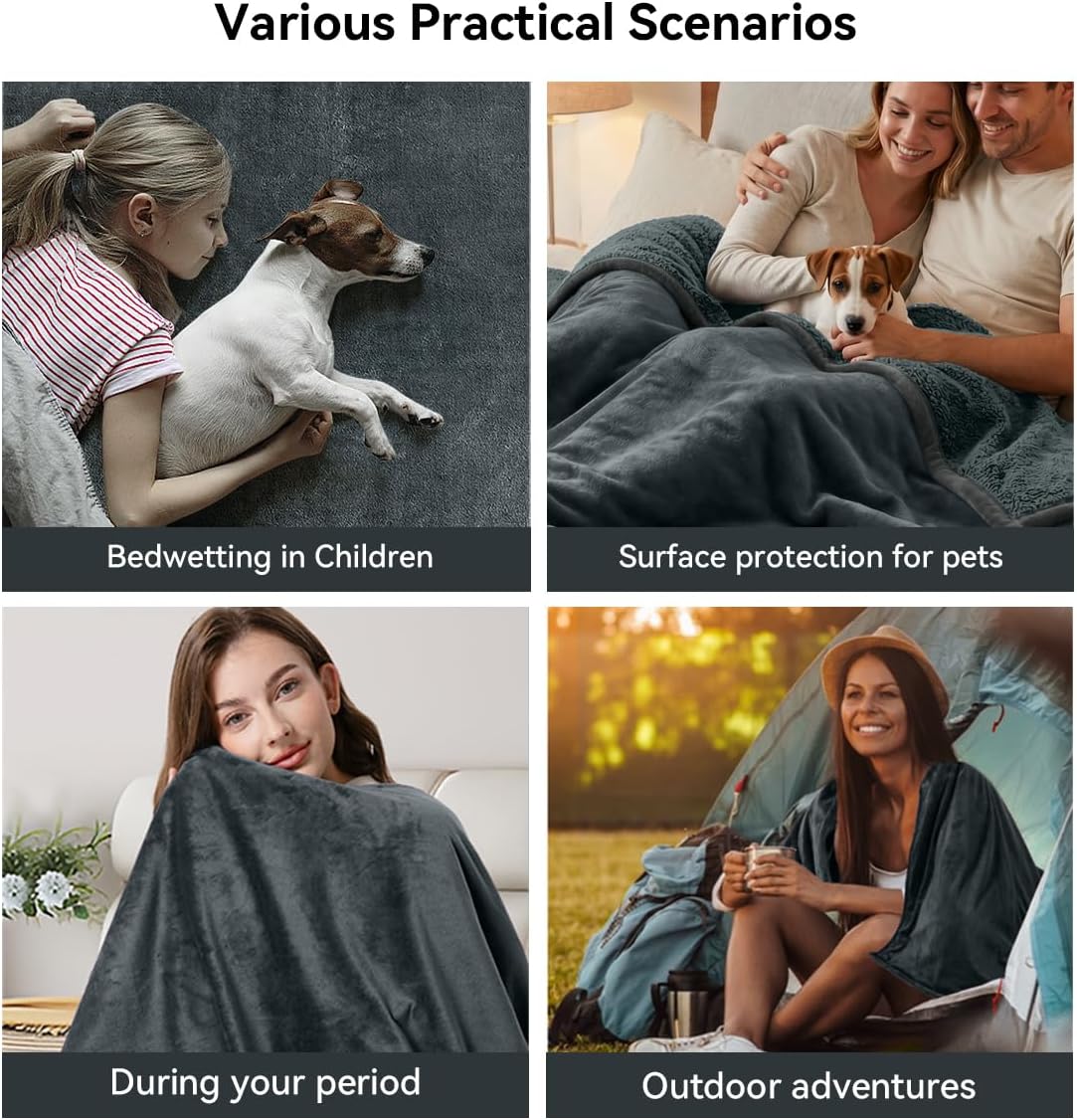 Waterproof Blanket for Bed - Blanket with Waterproof & Stain Proof, Splash Resistant, Machine-Washable Flannel is Soft and Comfortable, Suitable for Sofa (40"x60", Silver Gray/Dark Gray)
