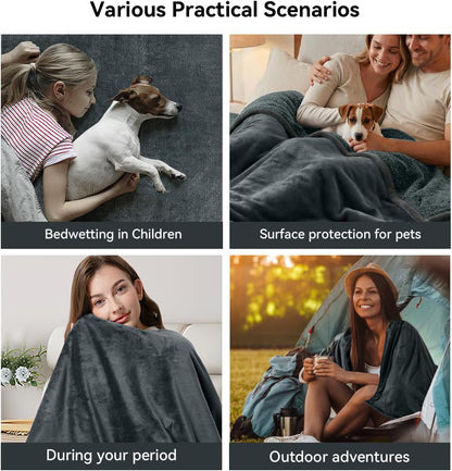 Waterproof Blanket for Bed - Blanket with Waterproof & Stain Proof, Splash Resistant, Machine-Washable Flannel is Soft and Comfortable, Suitable for Sofa (40"x60", Silver Gray/Dark Gray)