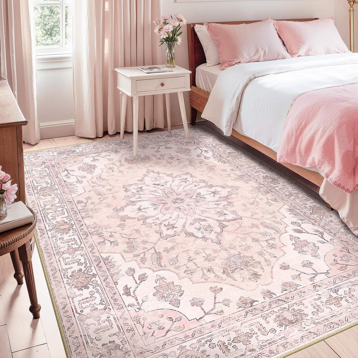 Washable Area Rug, 5'x7', Pink