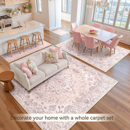 Washable Area Rug, 5'x7', Pink