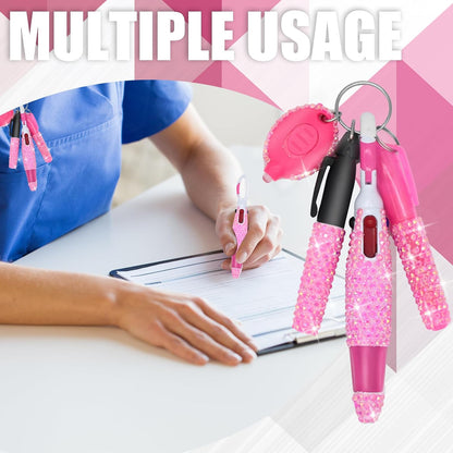 4 Pcs Bling Nurse Set - Nurse Badge Accessories Include Permanent Marker, Highlighter, Retractable Ball Pen (4, Pink)