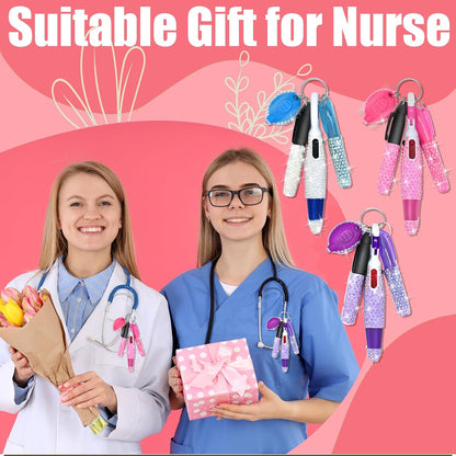 4 Pcs Bling Nurse Set - Nurse Badge Accessories Include Permanent Marker, Highlighter, Retractable Ball Pen (4, Pink)