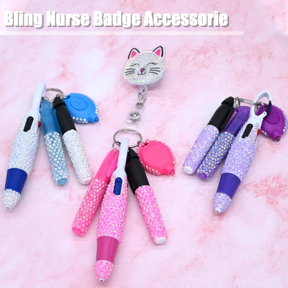 4 Pcs Bling Nurse Set - Nurse Badge Accessories Include Permanent Marker, Highlighter, Retractable Ball Pen (4, Pink)
