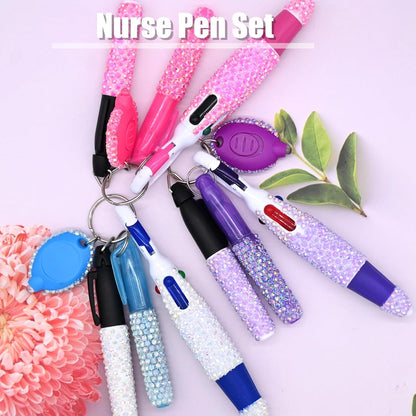 4 Pcs Bling Nurse Set - Nurse Badge Accessories Include Permanent Marker, Highlighter, Retractable Ball Pen (4, Pink)