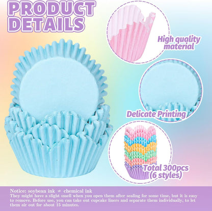 300Pcs Spring Summer Flower Cupcake Liners Pastel Colorful Floral Baking Cups Pink Purple Blue Yellow Muffin Cupcake Wrappers for Easter Bridal Baby Shower Wedding Birthday Party Supplies