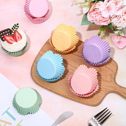 300Pcs Spring Summer Flower Cupcake Liners Pastel Colorful Floral Baking Cups Pink Purple Blue Yellow Muffin Cupcake Wrappers for Easter Bridal Baby Shower Wedding Birthday Party Supplies