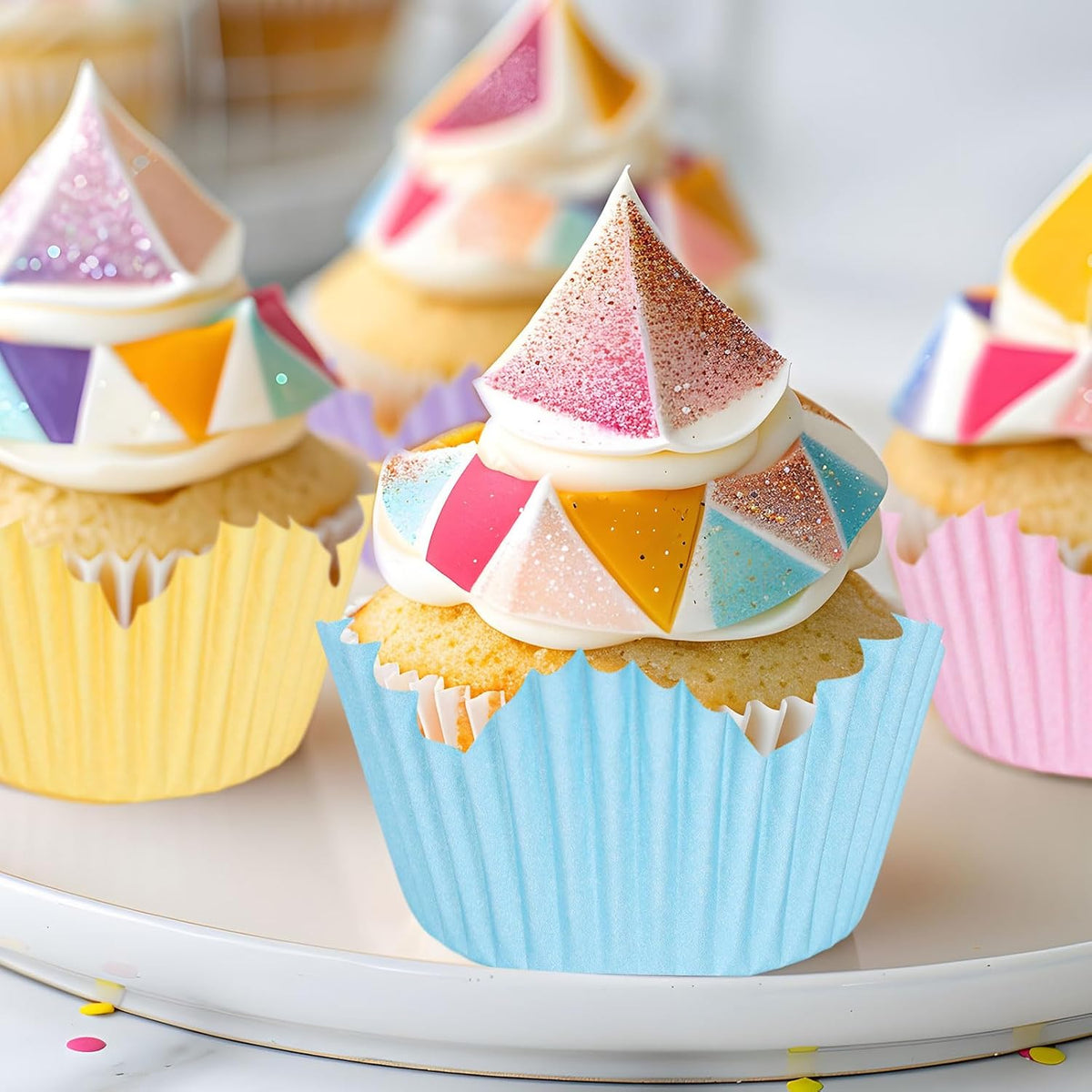 300Pcs Spring Summer Flower Cupcake Liners Pastel Colorful Floral Baking Cups Pink Purple Blue Yellow Muffin Cupcake Wrappers for Easter Bridal Baby Shower Wedding Birthday Party Supplies