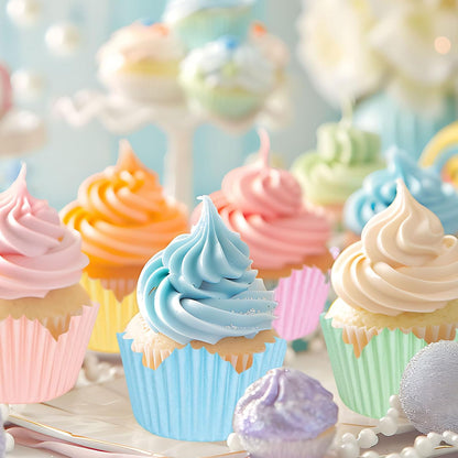 300Pcs Spring Summer Flower Cupcake Liners Pastel Colorful Floral Baking Cups Pink Purple Blue Yellow Muffin Cupcake Wrappers for Easter Bridal Baby Shower Wedding Birthday Party Supplies