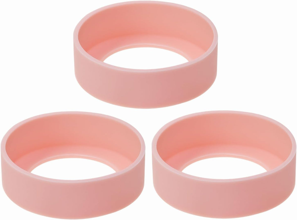 3pcs 6cm Silicon Protective Cup Mat Sleeve Heat-Resistant Bottle Holder Rubber Coaster Tumblers Protector Base Pad Non-Slip Bottom Cover Ring Accessories for Thermos Cup (Light Pink)