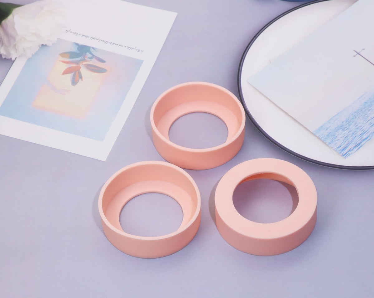 3pcs 6cm Silicon Protective Cup Mat Sleeve Heat-Resistant Bottle Holder Rubber Coaster Tumblers Protector Base Pad Non-Slip Bottom Cover Ring Accessories for Thermos Cup (Light Pink)