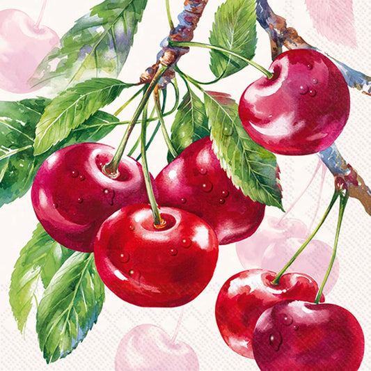 IHR Ideal Home Range Party Napkins Disposable 3-Ply Paper Lunch Napkin Pack, 6.5" x 6.5", Cherry Fruits (Cream), 20-Count