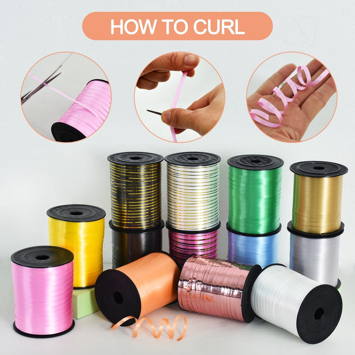 500 Yards Curling Ribbon-Balloon Ribbon-Shiny Rose Gold Metallic String for DIY Decor,Gift Wrapping,Ribbons and Bows for Christmas New Year Birthday Gifts Graduation Supplies