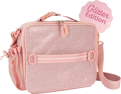 Kids Lunch Bag - Double-Insulated, Reusable Lunch Bag for Kids 3+ with Adjustable Strap; Holds Lunch Box/Water Bottle/Snacks; Easy-Clean, Water-Resistant & Pockets (Glitter - Petal Pink)