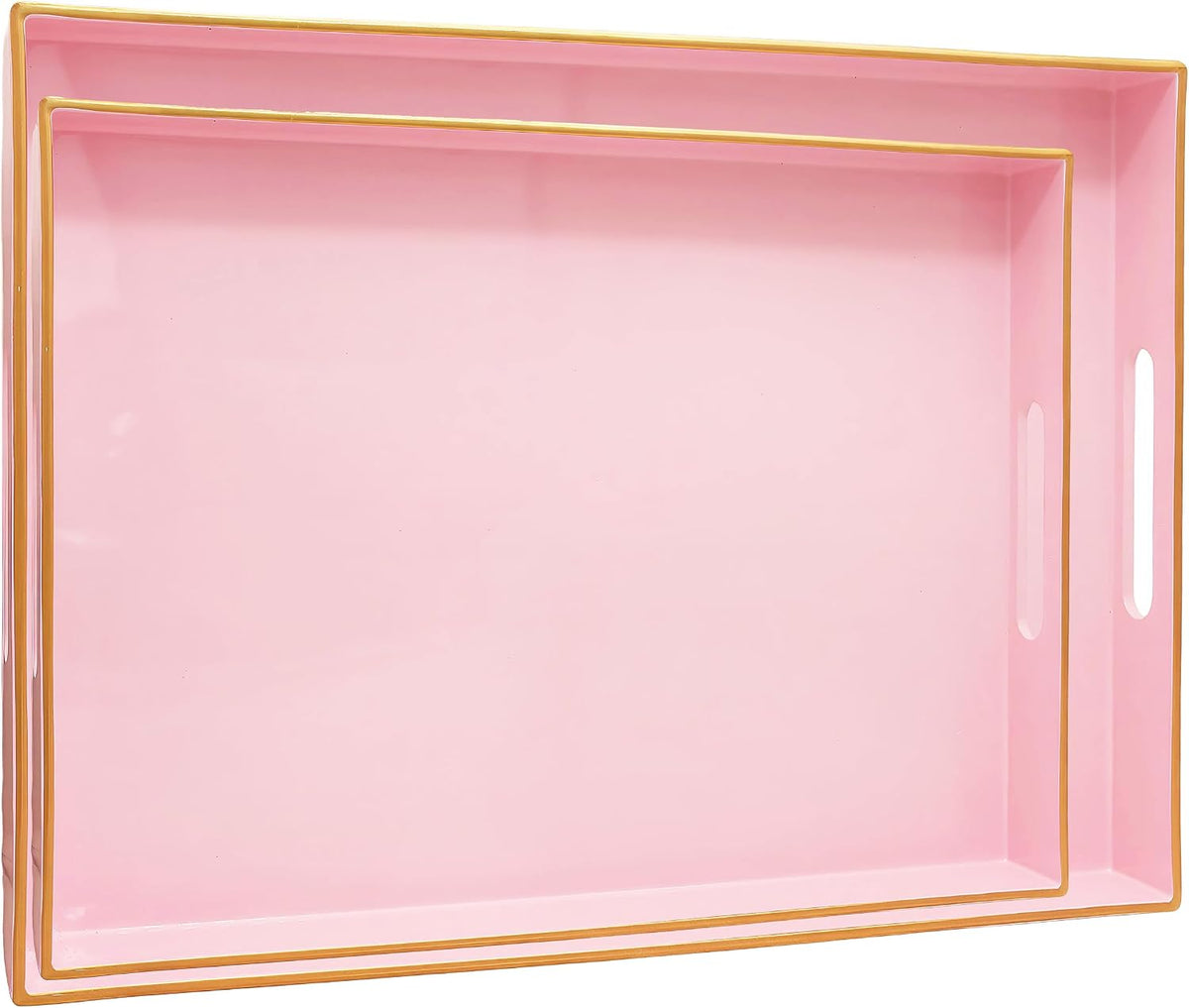 Set of 2 Pink Plastic Serving Trays for Ottoman Coffee Table