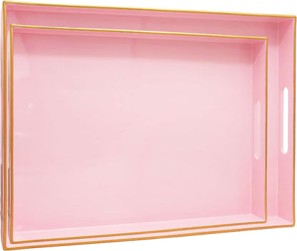 Set of 2 Pink Plastic Serving Trays for Ottoman Coffee Table