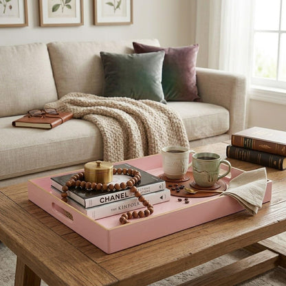 Set of 2 Pink Plastic Serving Trays for Ottoman Coffee Table