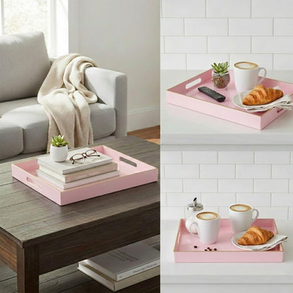 Set of 2 Pink Plastic Serving Trays for Ottoman Coffee Table