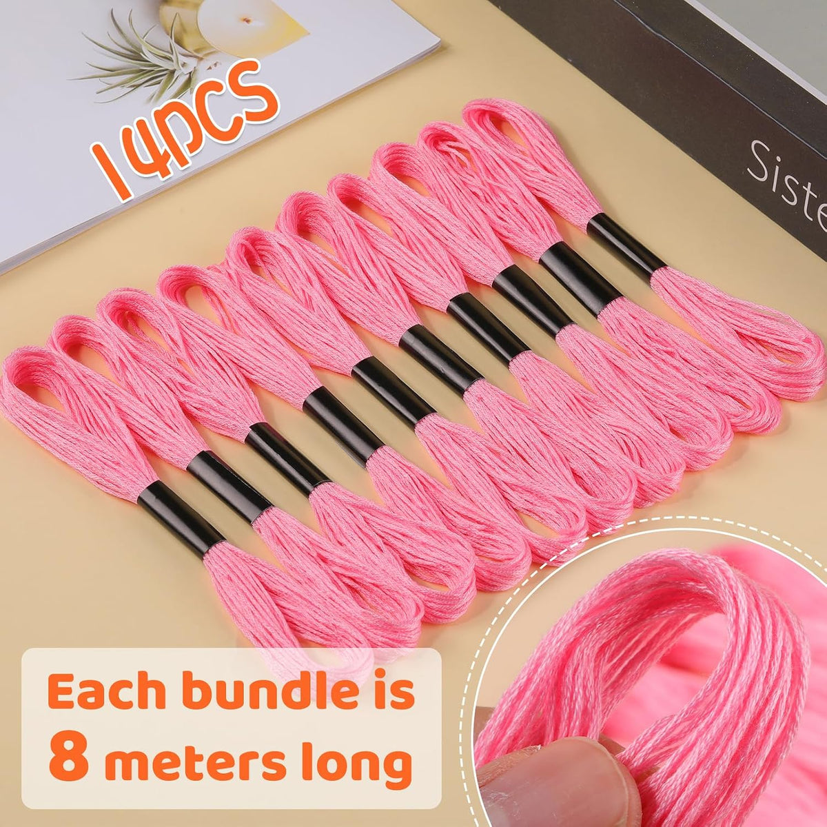 14 Skeins Pink Cotton Embroidery Floss, Friendship Bracelet String