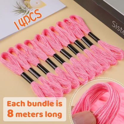 14 Skeins Pink Cotton Embroidery Floss, Friendship Bracelet String