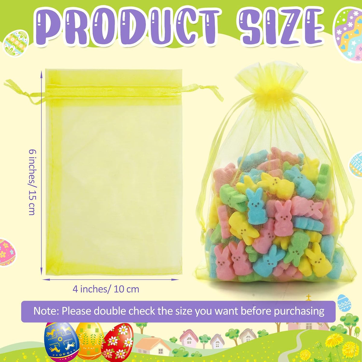 100 Pcs Pastel Drawstring Organza Bags 4x6 Inch Yellow Pink Green Mesh Bags