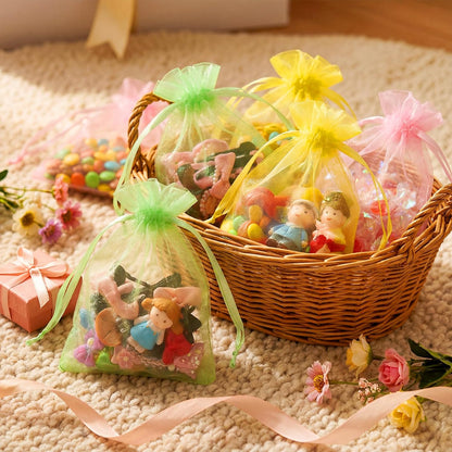 100 Pcs Pastel Drawstring Organza Bags 4x6 Inch Yellow Pink Green Mesh Bags