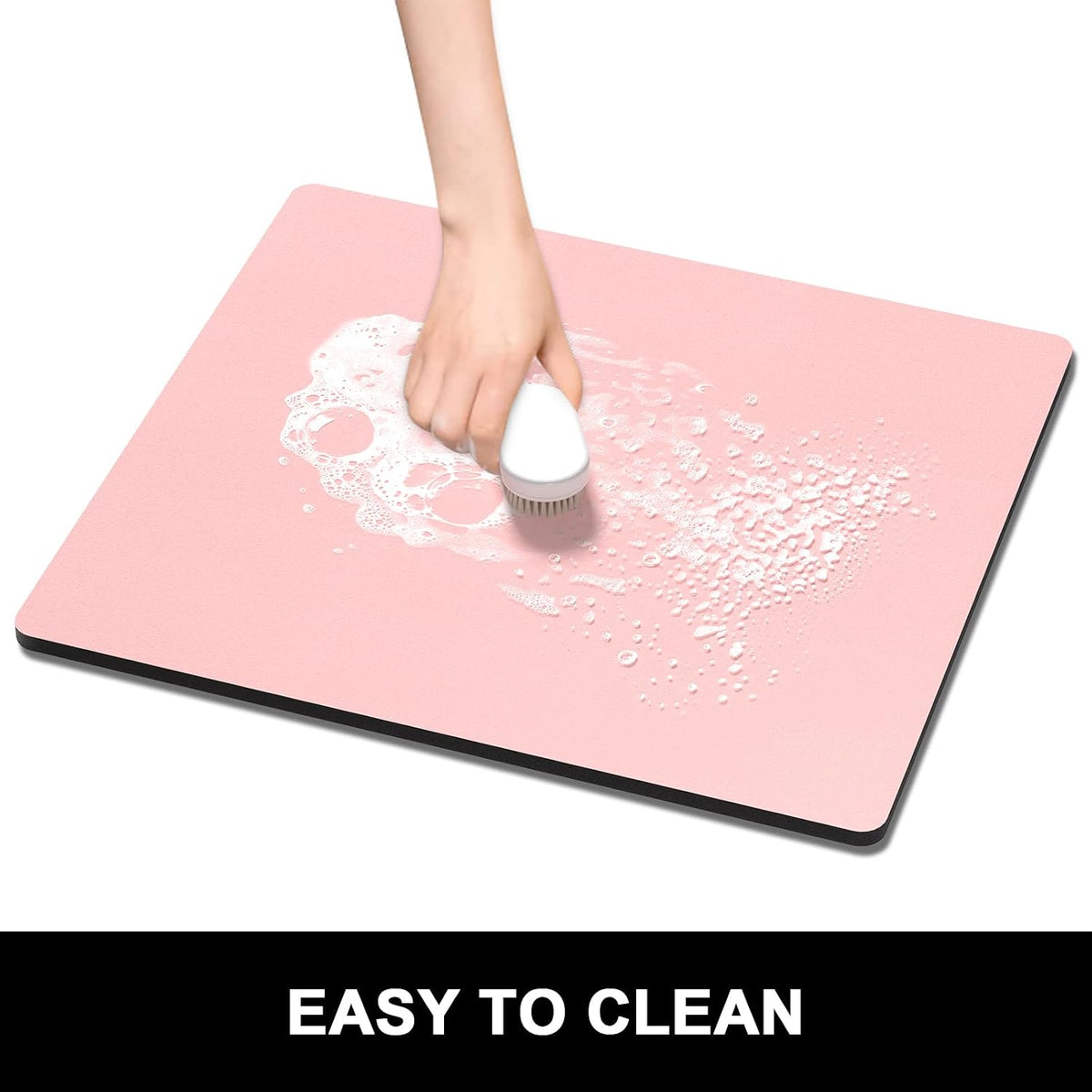 Dish Drying Mat for Kitchen Counter, 16 x 18" Cute Absorbent Heat Resistant Drying Pad with Non-slip Rubber, Coffee Bar Mats for Coffee Machine Dish Rack Kitchen Decor Accessories, Pink