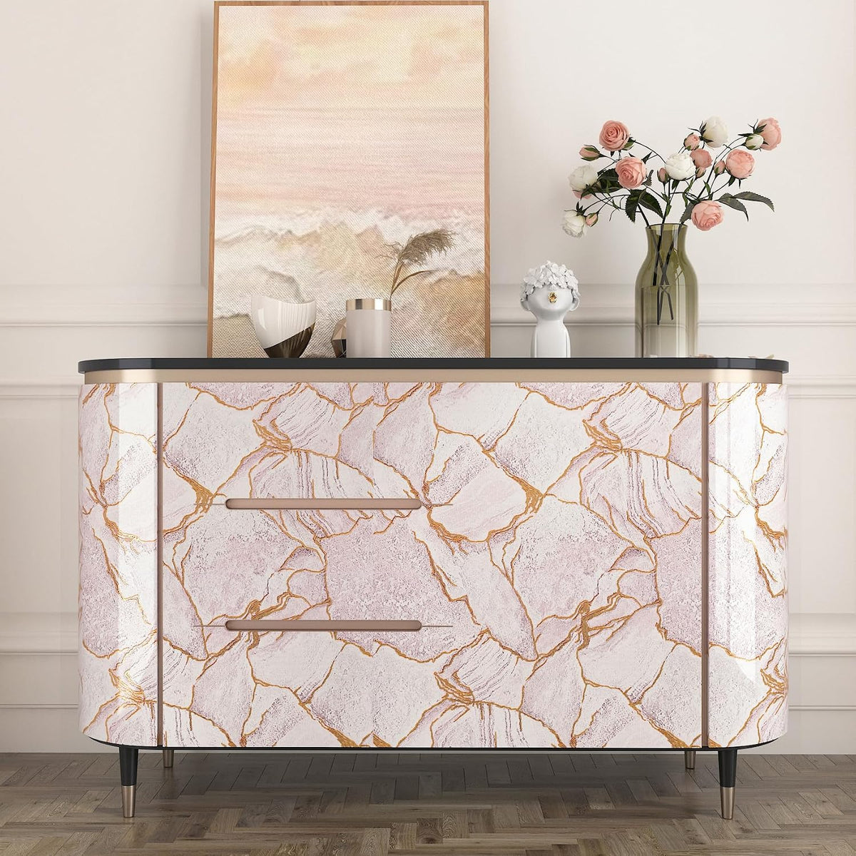 Gold Pink Marble Countertop Contact Paper Waterproof Marble Contact Paper for Countertops Cabinets Self Adhesive Marble Wallpaper Peel and Stick Countertops for Kitchen Bathroom Desk 16"x80"