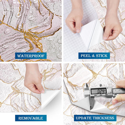 Gold Pink Marble Countertop Contact Paper Waterproof Marble Contact Paper for Countertops Cabinets Self Adhesive Marble Wallpaper Peel and Stick Countertops for Kitchen Bathroom Desk 16"x80"