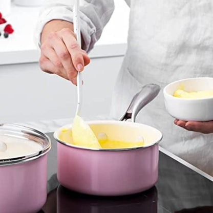 Artisan Healthy Ceramic Nonstick, 1QT and 2QT Saucepan Pot Set with Lids, Stainless Steel Handle, Induction, PFAS-Free, Dishwasher Safe, Oven Safe, Pink