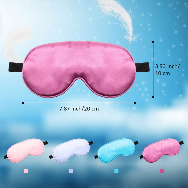 4 Pcs Silk Sleep Eye Masks Smooth Soft Satin Eye Covers with Adjustable Strap Blindfold for Sleeping Blocking Out Lights Travel Relaxation (Purple, Pink, Sky Blue, Taro Color)