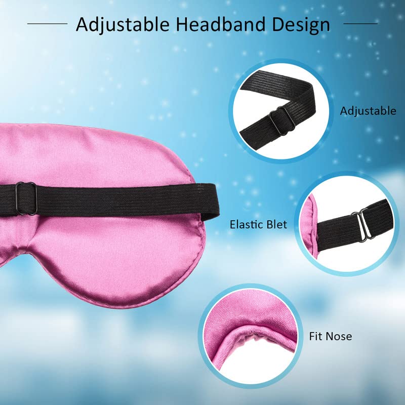 4 Pcs Silk Sleep Eye Masks Smooth Soft Satin Eye Covers with Adjustable Strap Blindfold for Sleeping Blocking Out Lights Travel Relaxation (Purple, Pink, Sky Blue, Taro Color)