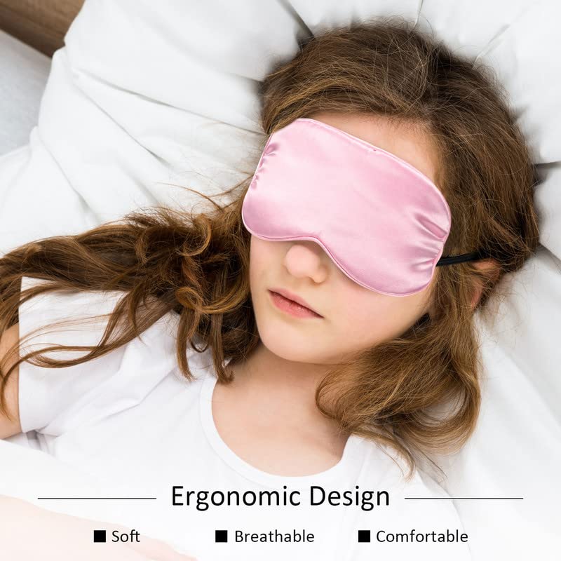 4 Pcs Silk Sleep Eye Masks Smooth Soft Satin Eye Covers with Adjustable Strap Blindfold for Sleeping Blocking Out Lights Travel Relaxation (Purple, Pink, Sky Blue, Taro Color)