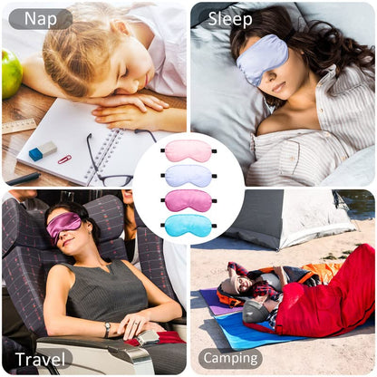 4 Pcs Silk Sleep Eye Masks Smooth Soft Satin Eye Covers with Adjustable Strap Blindfold for Sleeping Blocking Out Lights Travel Relaxation (Purple, Pink, Sky Blue, Taro Color)