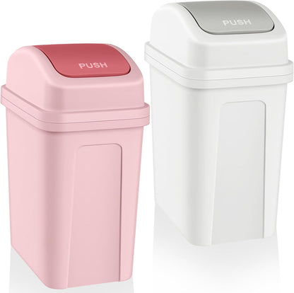2 Pcs 2.6 Gallon Small Trash Can with Swing Lid, Pink and Beige