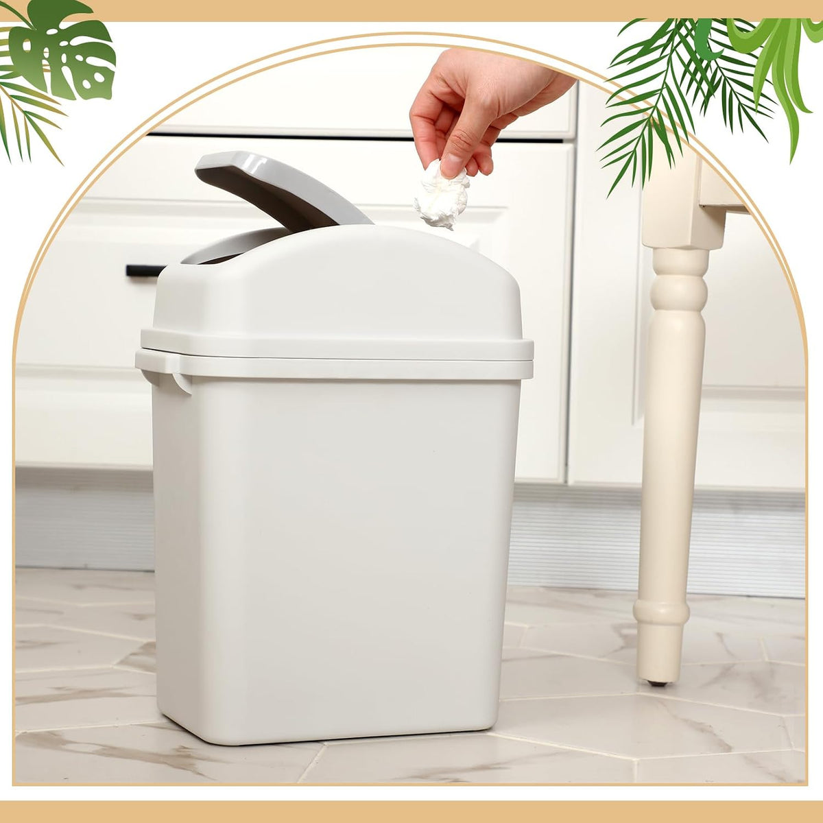 2 Pcs 2.6 Gallon Small Trash Can with Swing Lid, Pink and Beige