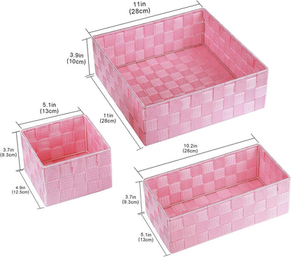 Woven Storage Baskets for Organizing, Small Baskets Cube Bin Container Tote Organizer Divider for Drawer, Closet, Shelf, Dresser, Set of 4(Pink)