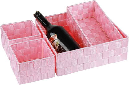 Woven Storage Baskets for Organizing, Small Baskets Cube Bin Container Tote Organizer Divider for Drawer, Closet, Shelf, Dresser, Set of 4(Pink)