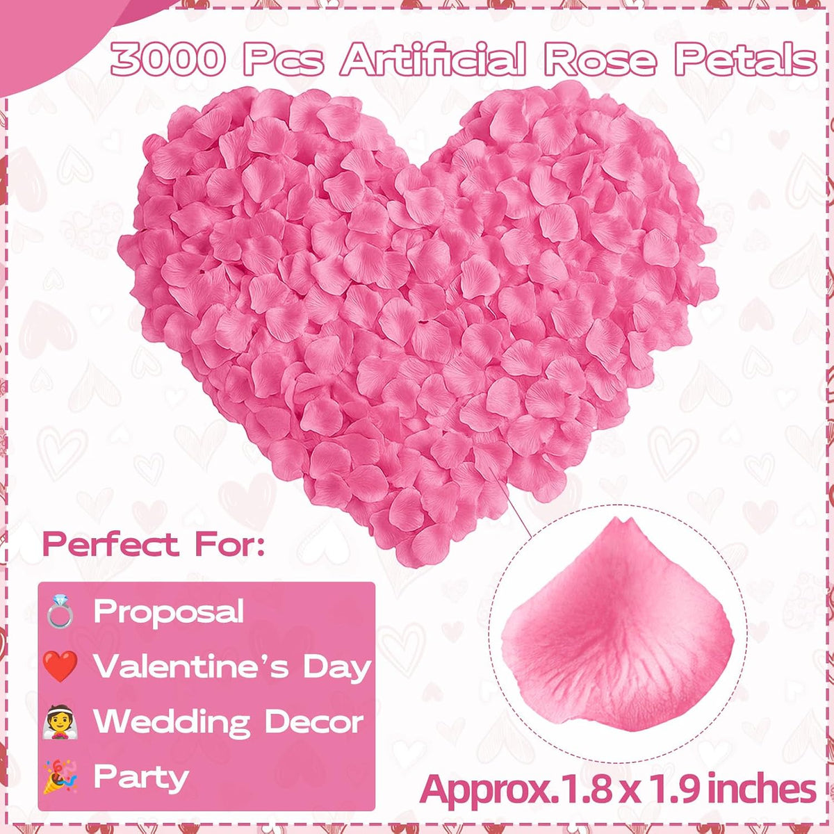 3000 Pcs Rose Petals Artificial Flowers Silk Petals Table Scatters for Romantic Special Night Decorations, Weddings, Valentine's Day, Proposals, Anniversaries, Bridal Showers Party Decor