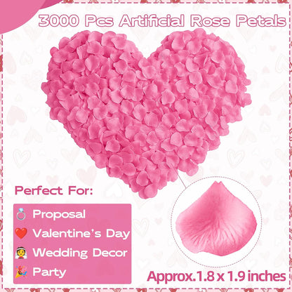 3000 Pcs Rose Petals Artificial Flowers Silk Petals Table Scatters for Romantic Special Night Decorations, Weddings, Valentine's Day, Proposals, Anniversaries, Bridal Showers Party Decor