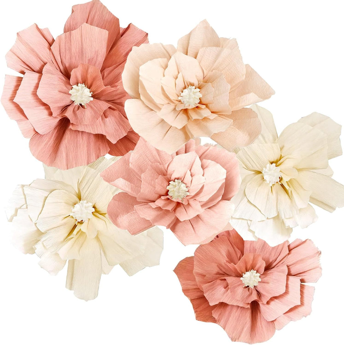Beige Sweet Peach Paper Flowers Boho Party Decorations Artificial 3D Wall Décor Birthday Baby Shower Wedding Bridal Bachelorette Peach Beige Room Backdrop Centerpieces Girls Women Party