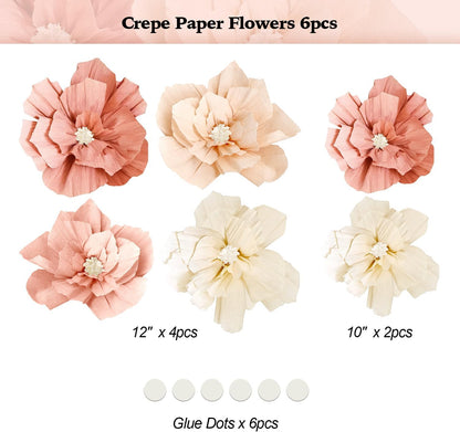 Beige Sweet Peach Paper Flowers Boho Party Decorations Artificial 3D Wall Décor Birthday Baby Shower Wedding Bridal Bachelorette Peach Beige Room Backdrop Centerpieces Girls Women Party
