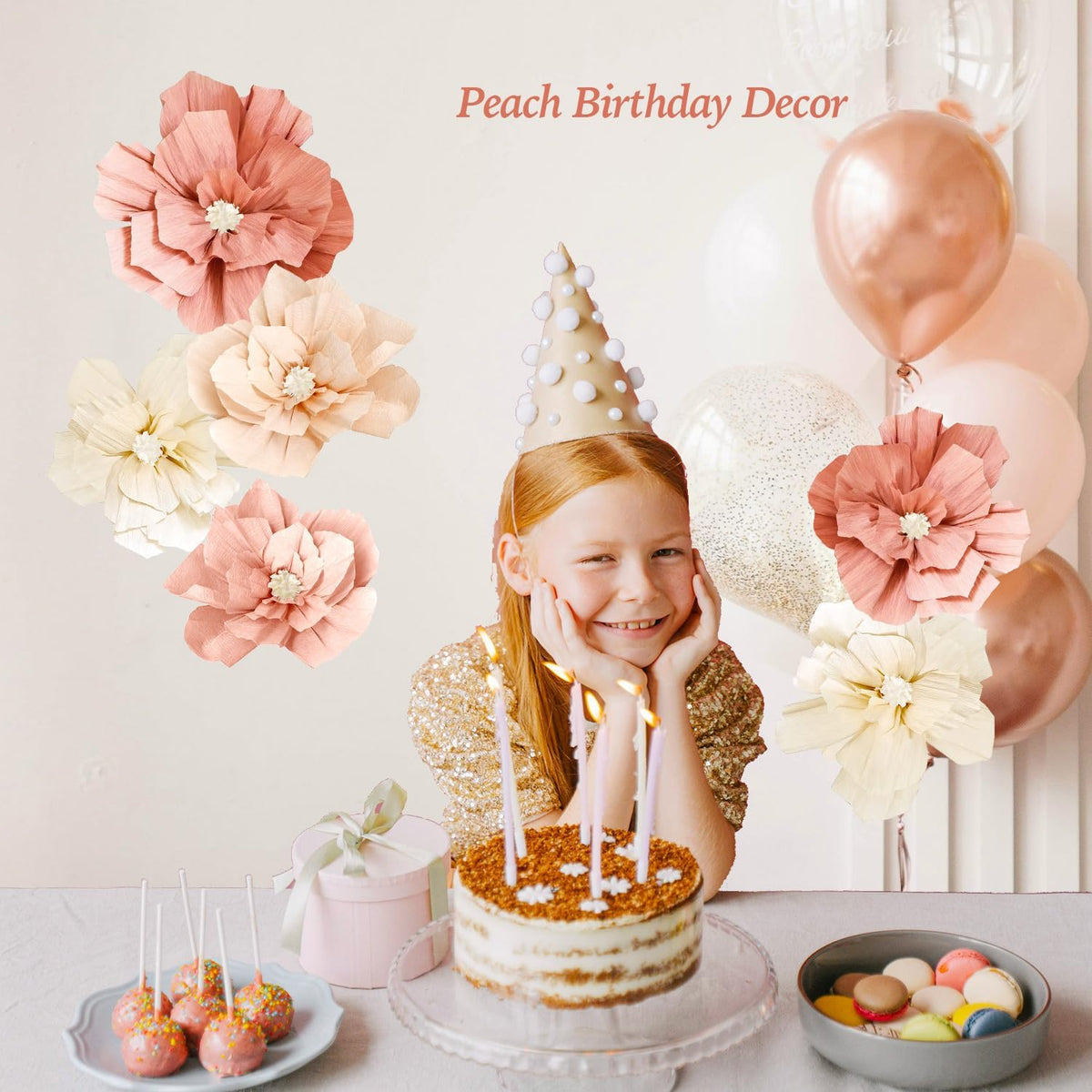 Beige Sweet Peach Paper Flowers Boho Party Decorations Artificial 3D Wall Décor Birthday Baby Shower Wedding Bridal Bachelorette Peach Beige Room Backdrop Centerpieces Girls Women Party