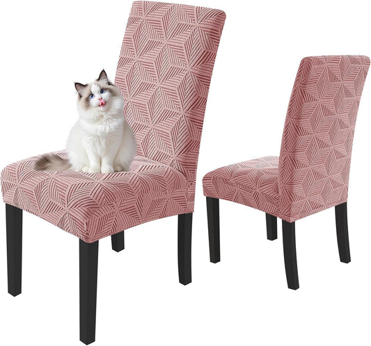 Dining Chair Covers Set of 2, Stretch Dining Room Parsons Chair Slipcover, Removable Washable Furniture Protector for Home, Kitchen, Banquet (Pink)