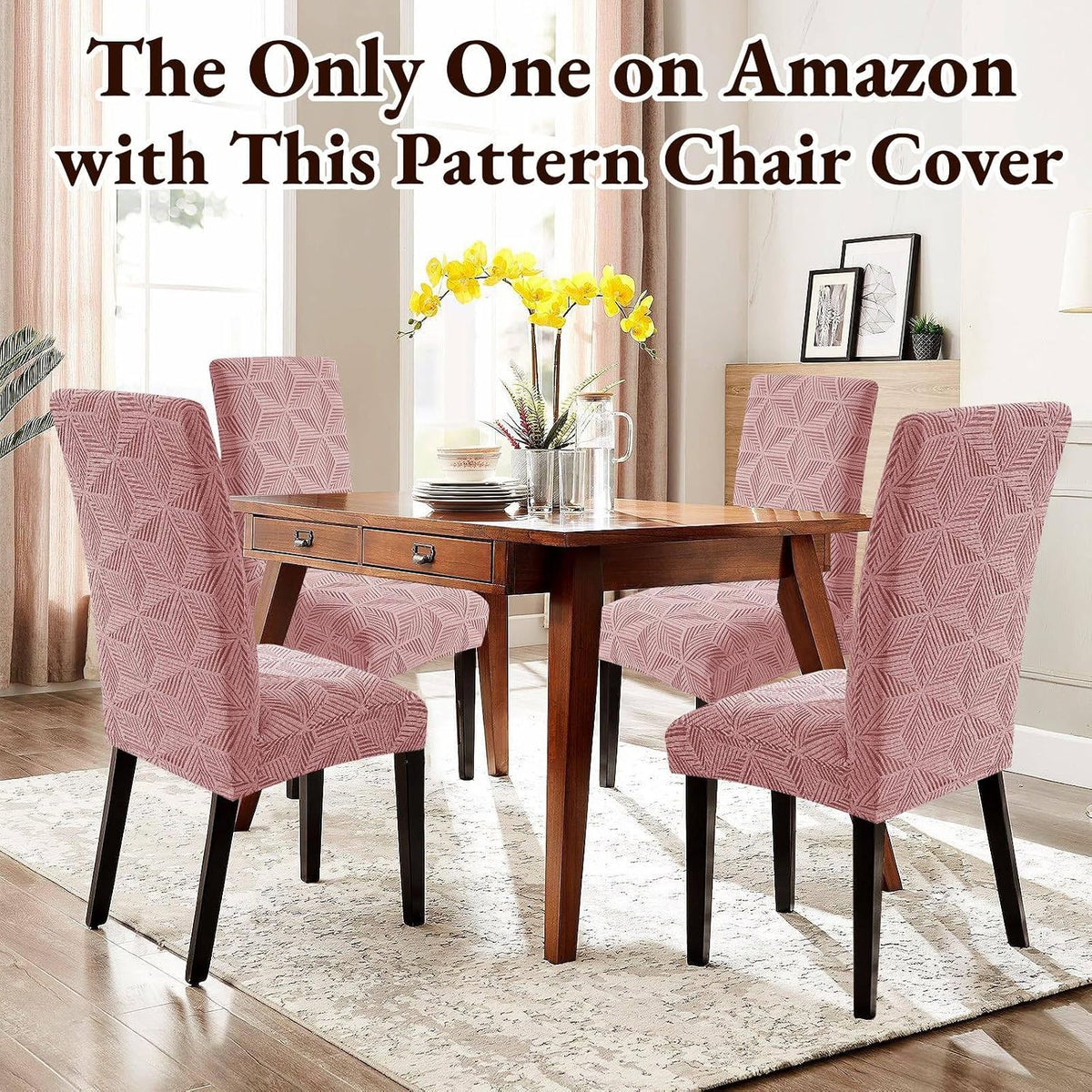 Dining Chair Covers Set of 2, Stretch Dining Room Parsons Chair Slipcover, Removable Washable Furniture Protector for Home, Kitchen, Banquet (Pink)