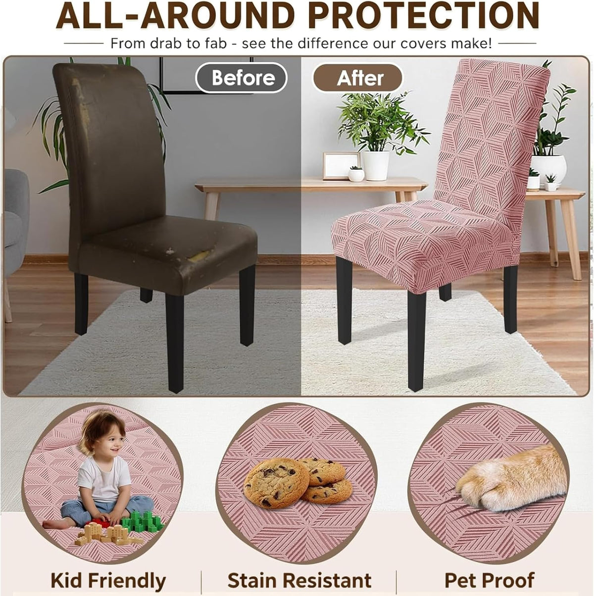 Dining Chair Covers Set of 2, Stretch Dining Room Parsons Chair Slipcover, Removable Washable Furniture Protector for Home, Kitchen, Banquet (Pink)