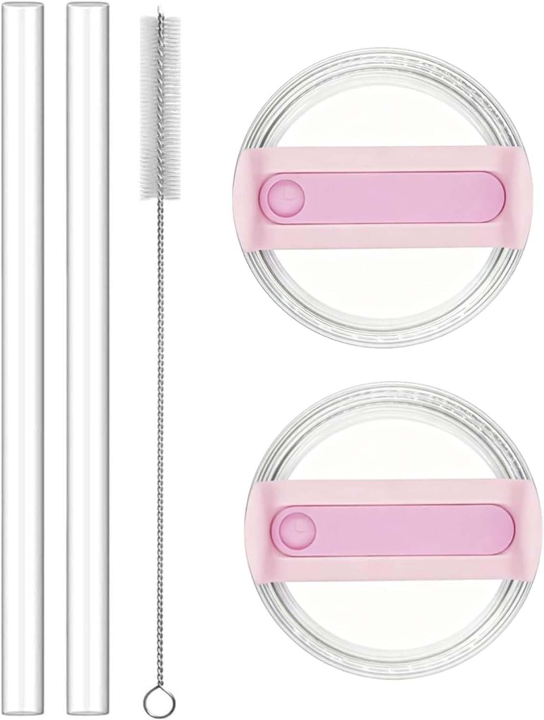 2pcs Tumbler Lid Fit for Stanley 40oz Cup,Replacement 40 oz Tumbler Lid,2Pcs Extra Long Reusable Straws and 1Pcs Cleaning Brush (Light Pink)