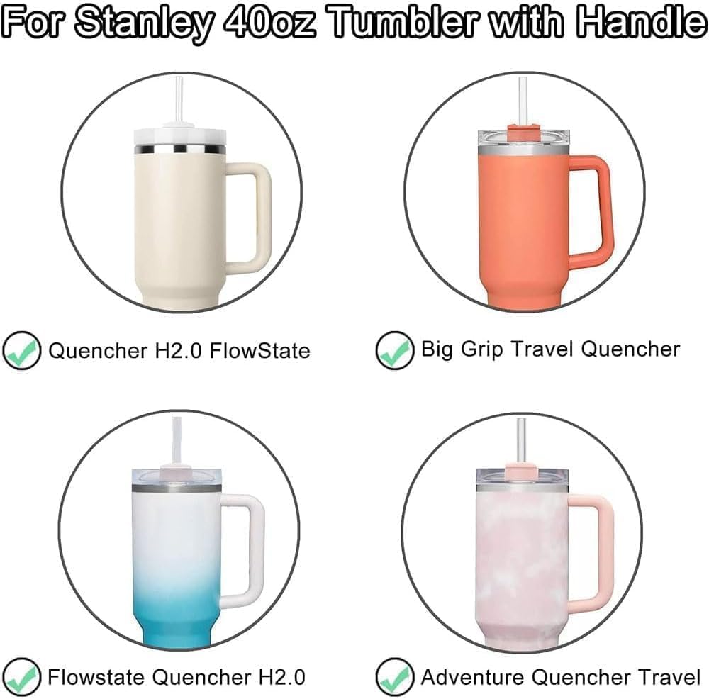 2pcs Tumbler Lid Fit for Stanley 40oz Cup,Replacement 40 oz Tumbler Lid,2Pcs Extra Long Reusable Straws and 1Pcs Cleaning Brush (Light Pink)