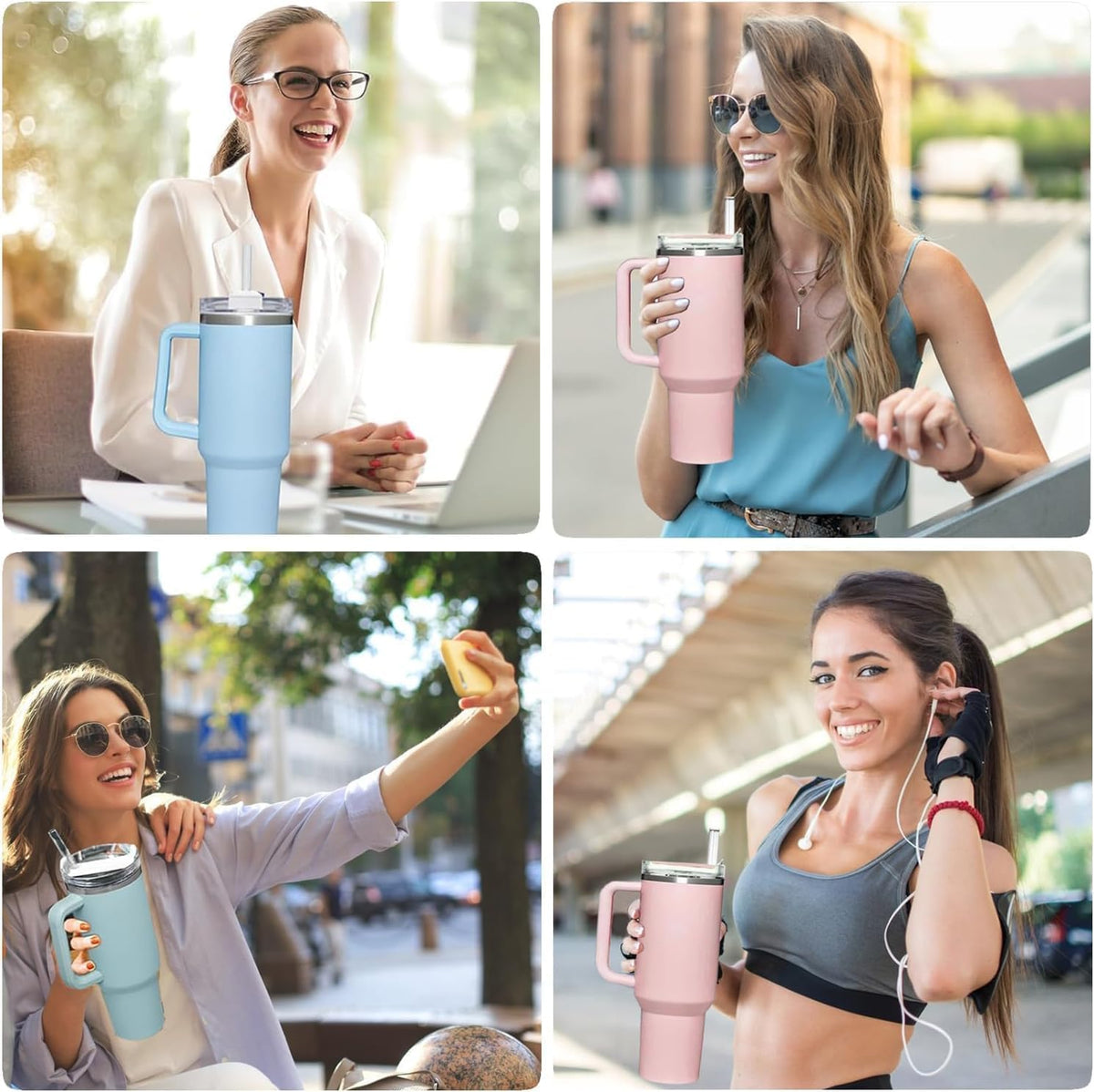 2pcs Tumbler Lid Fit for Stanley 40oz Cup,Replacement 40 oz Tumbler Lid,2Pcs Extra Long Reusable Straws and 1Pcs Cleaning Brush (Light Pink)